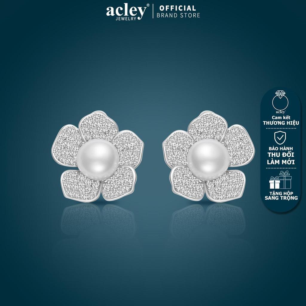 Bông tai hoa 5 cánh đính ngọc trai nước ngọt zircon 5A