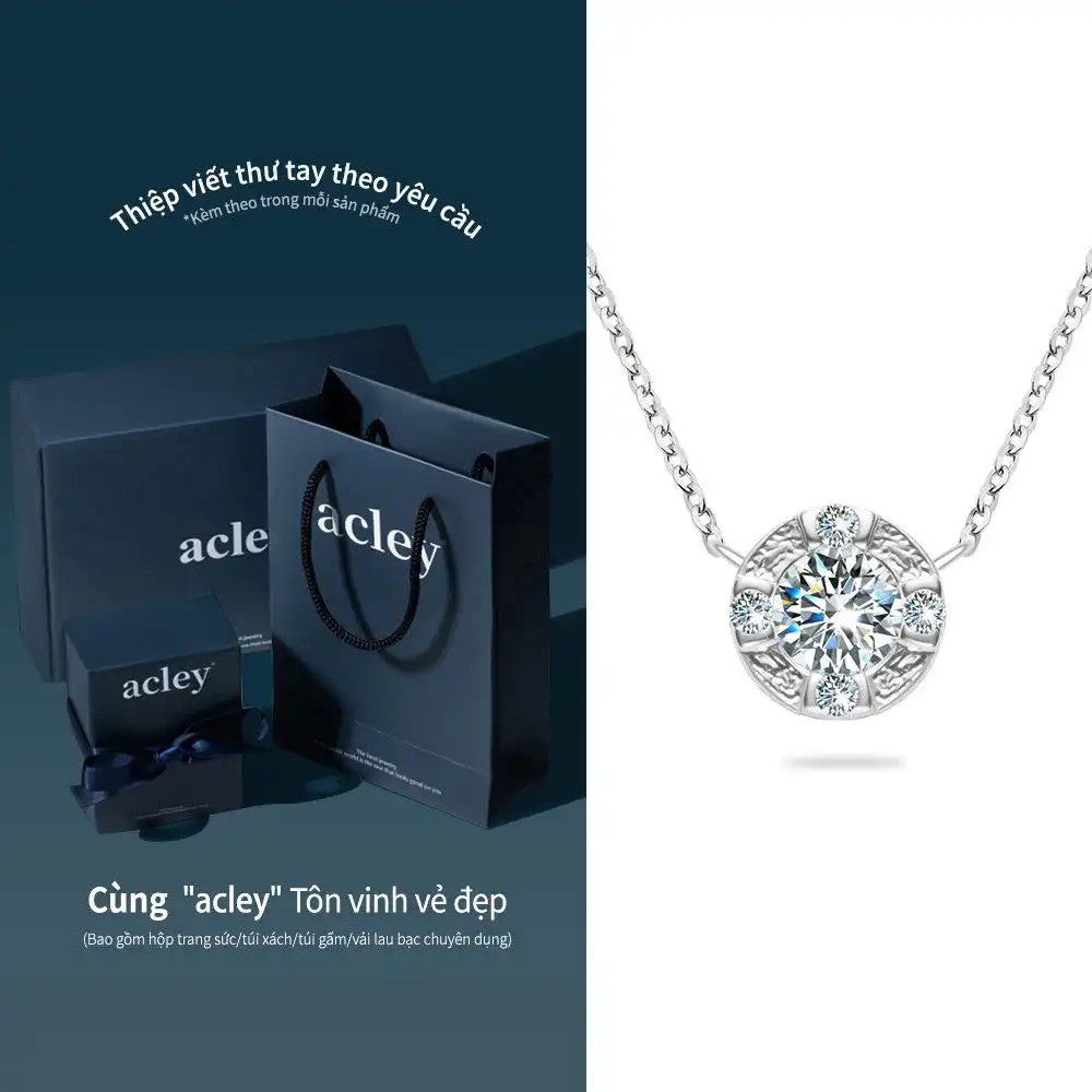Dây chuyền bạc S925 mặt tròn đính đá Moissanite bốn điểm