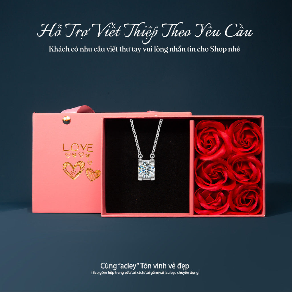 Dây chuyền bạc S925 mặt đá moissanite khung vuông thanh lịch