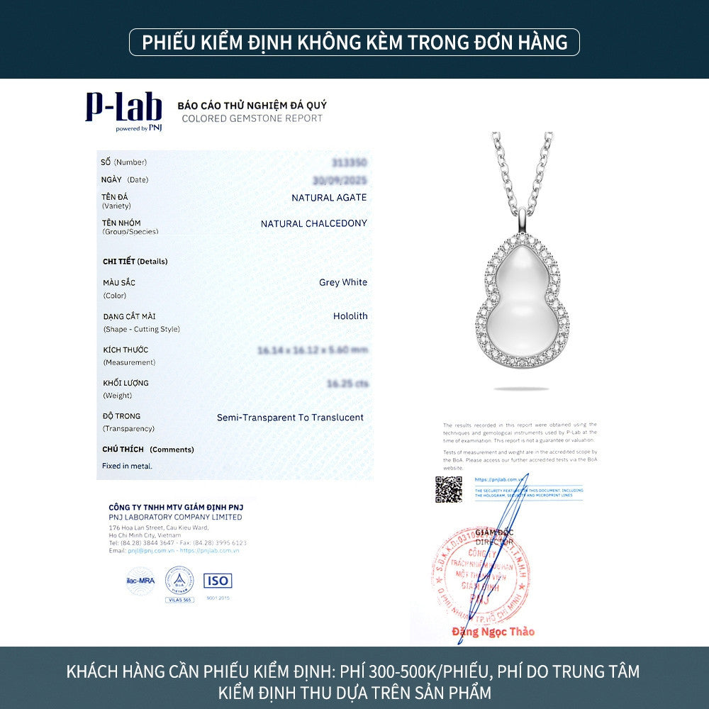 Dây chuyền bạc S925 mặt hồ lô mã não trắng đính đá zircon 5A