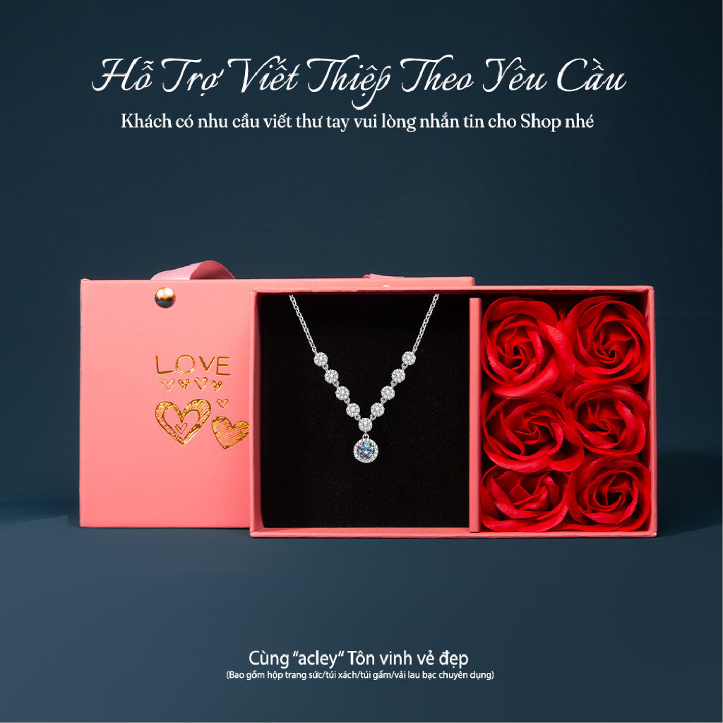 Dây chuyền bạc S925 đính moissanite tròn treo sang trọng