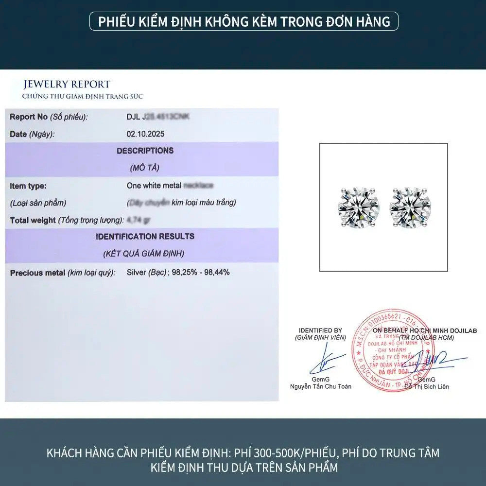 Bông tai bạc S925 đính đá moissanite dáng tròn cổ điển