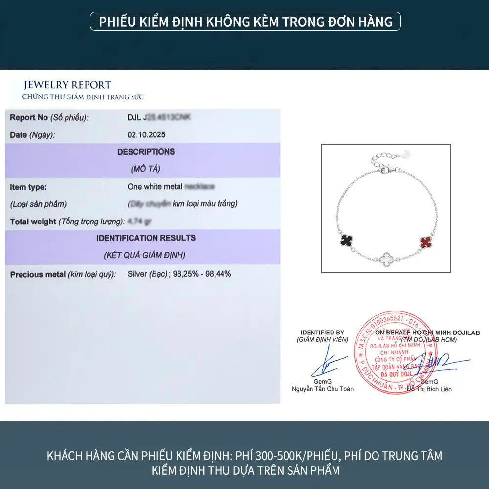 Lắc tay bạc S925 cỏ bốn lá đá mã não nhiều màu