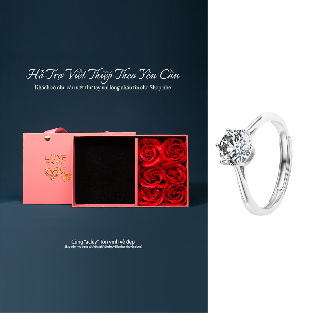 Nhẫn bạc S925 dáng uốn lượn đính đá Moissanite
