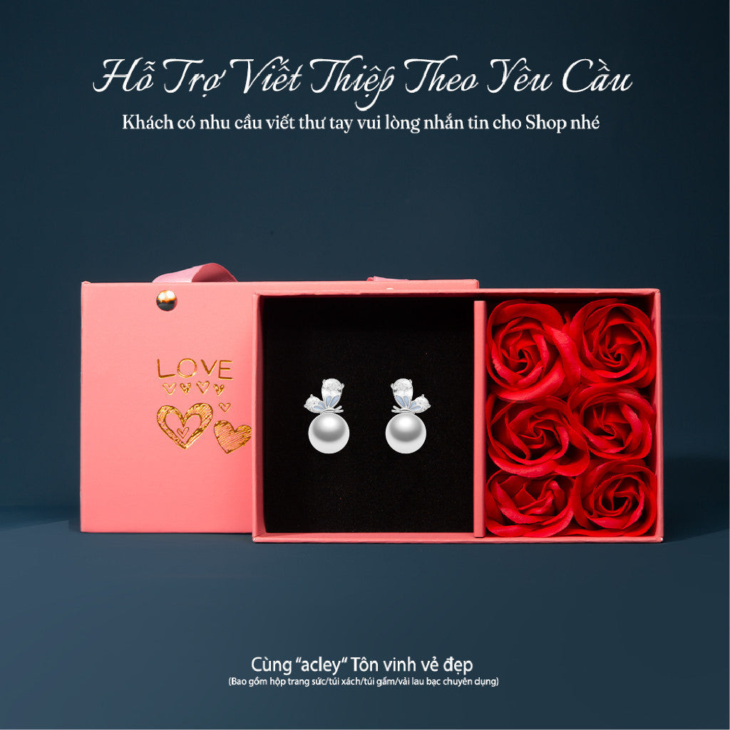 Bông tai bạc S925 dáng nơ đính ngọc trai thanh lịch