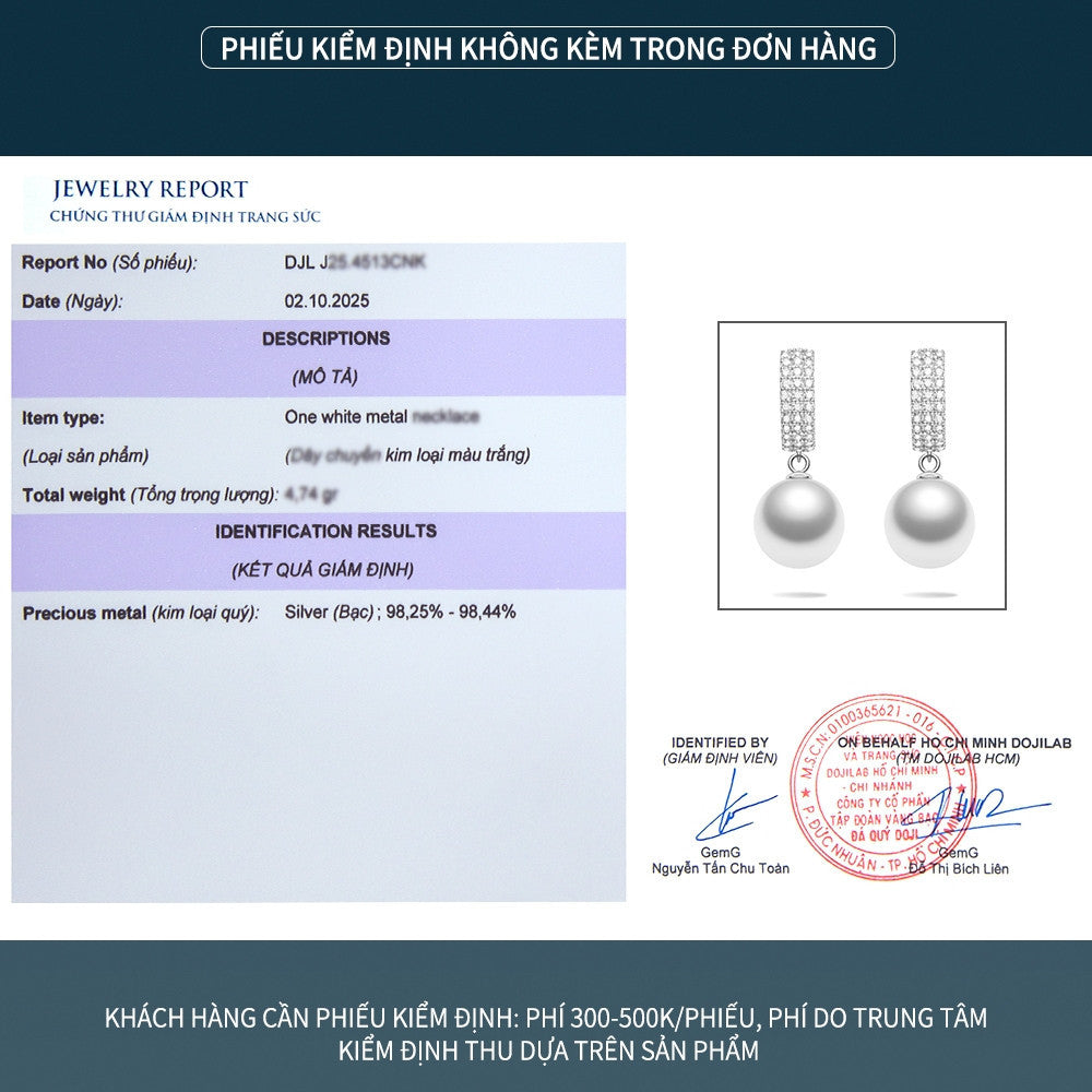 Bông tai bạc S925 dáng khoen đính zircon 5A phối ngọc trai