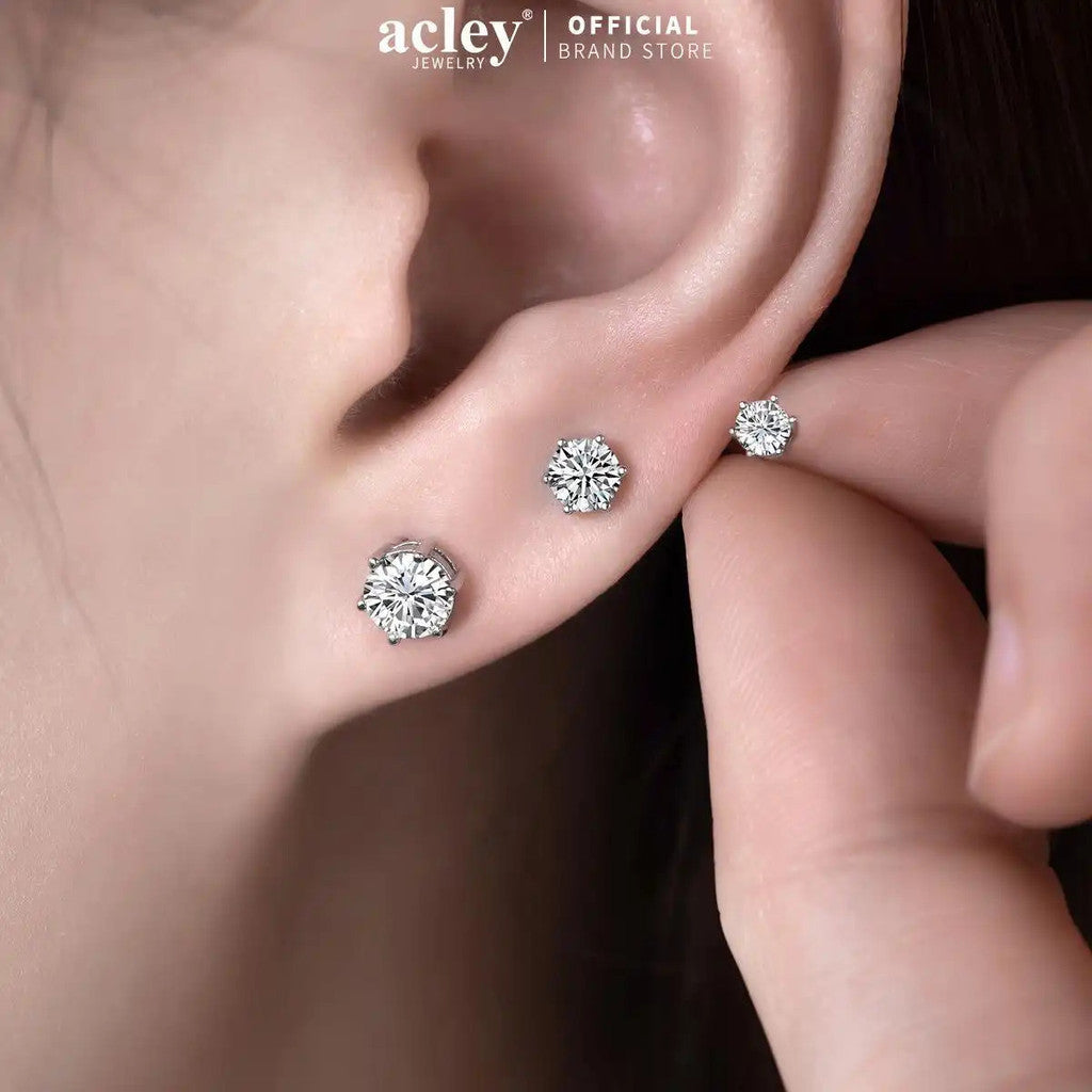 Bông tai nụ bạc S925 đính đá Moissanite tròn 6 chấu